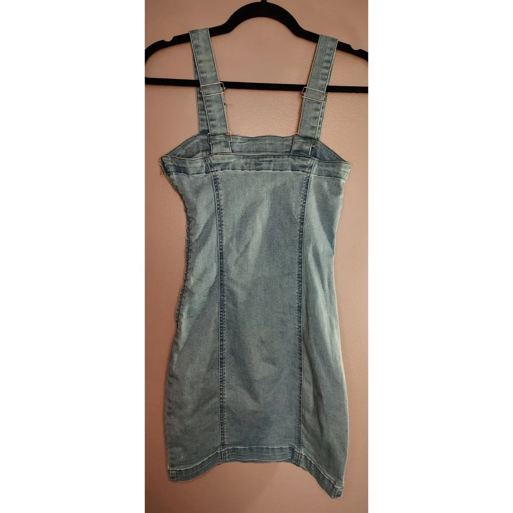 Forever 21 Denim Mini Dress Size S Juniors Bodycon Light‎ Wash Sleeveless Y2K